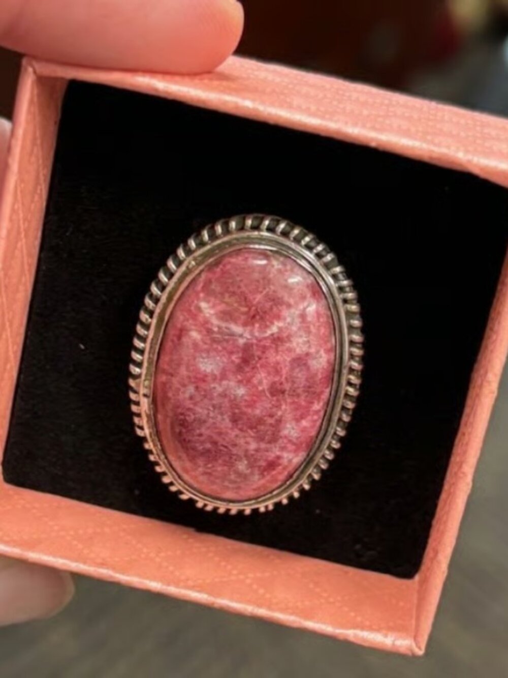 925 Sterling Silver Thulite Ring Size 8